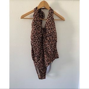 Plus size one piece leopard bathing suit.